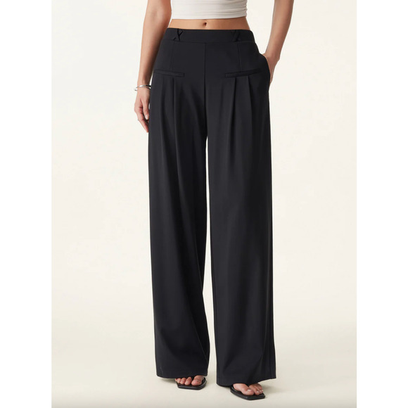 OGL Ponte-De-Roma Drapey Bamboo Ponte Mid Rise Wide Leg Trouser Black Medium - Picture 1 of 8